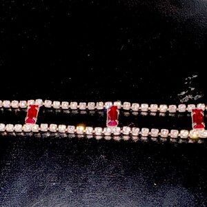 Dainty vintage rhinestone cocktail bracelet, silver tone